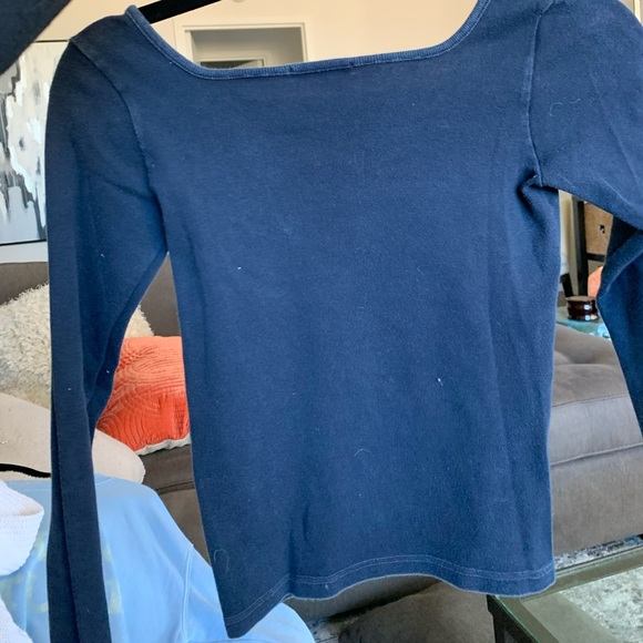 Brandy Melville Navy Blue Square Neck Long Sleeve - Picture 4 of 5